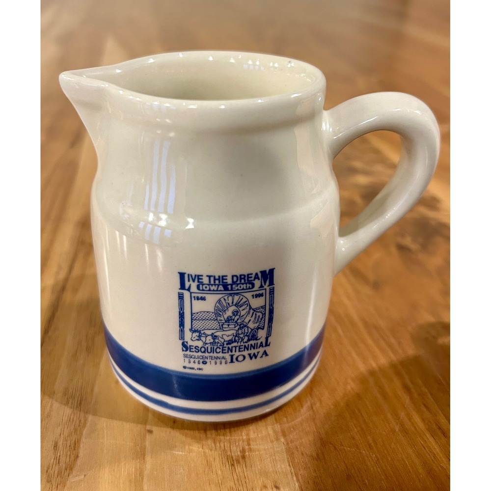 Vintage Hall China Iowa 150th Sesquicentennial Creamer Pitcher 1846-1996 Blue
